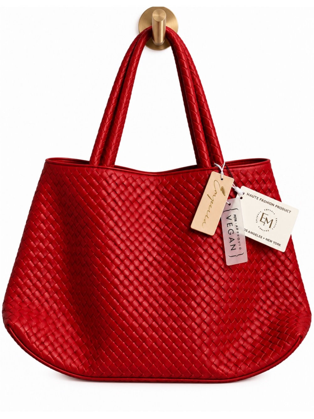 Woven Tote Bag Vegan Leather SZ-LG NWT